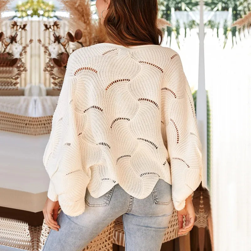 ALYRA™ Élise – Pull Ample en Maille Ajourée