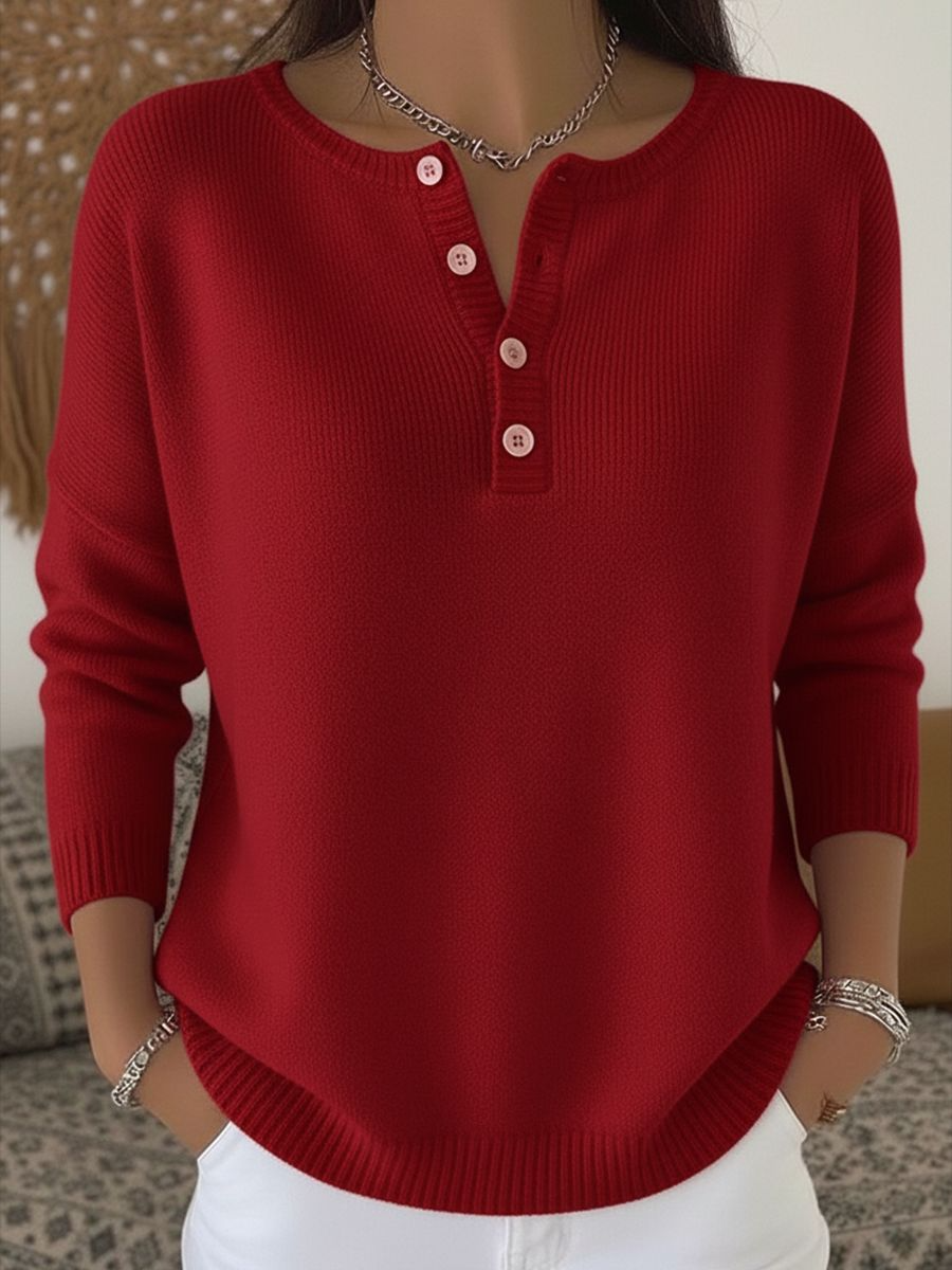 ALYRA™ Clara – Pull Ample à Encolure Boutonnée