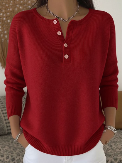 ALYRA™ Clara – Pull Ample à Encolure Boutonnée